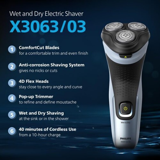 ریش تراش فیلیپس مدل 00/X3063 سری 3000 اورجینال — تصویر ۳